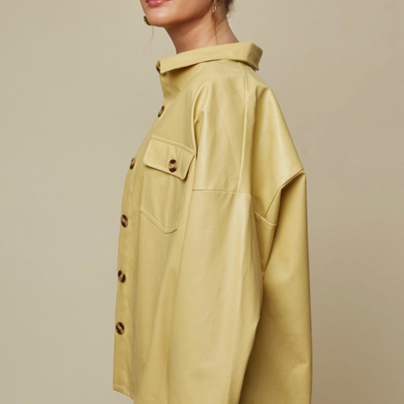 Yellow PU Leather Jacket Vegan NWT - Picture 4 of 9